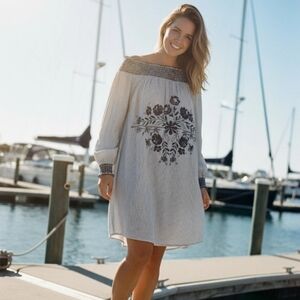 Xhiliration Navy & White Midi Nautical Dress Size M